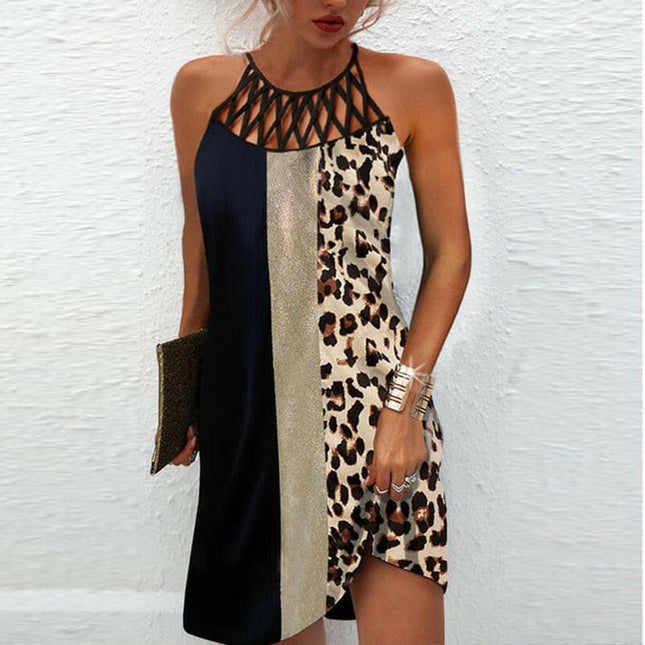 Women Hollow Out Leopard Mini Dress - Women's Shop Mad Fly Essentials