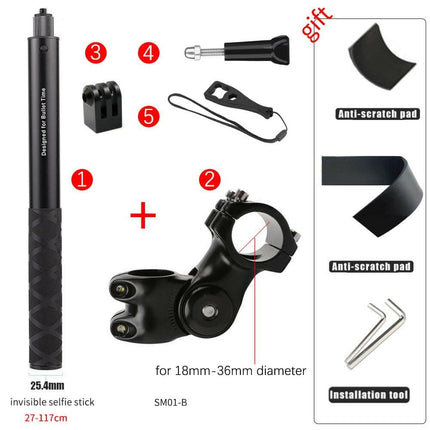 Mad Fly Essentials 0 1m stick 3 in 1 kit Motorcycle Bicycle Handlebar Mount Bracket Invisible Monopod for GoPro Max Hero10 Insta360 One X3 X2 DJI Moto Camera Accessories