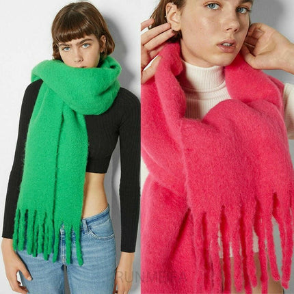 Mad Fly Essentials 0 2022 Luxury Cashmere Bright Green Women Solid Scarf Winter Shawl and Wrap Bandana Pashmina Tassel Female Foulard Thick Blanket