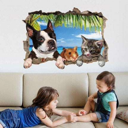 3D Dog Animal Scenery Wall Stickers - Home & Garden Mad Fly Essentials