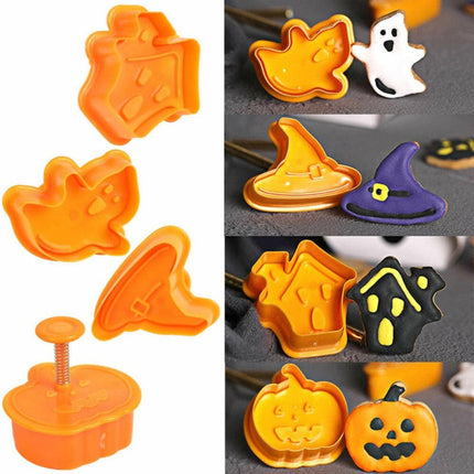 Mad Fly Essentials 0 4pcs Halloween Party Decoration Pumpkin Ghost Theme Plastic Cookie Cutter Plunger Fondant Chocolate Mold Cake Decorating Tools