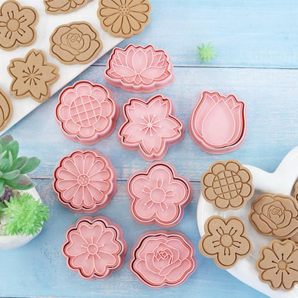 Mad Fly Essentials 0 8pcs/set Flower Shape Cookie Cutters 3D Plastic Biscuit Mold Cookie Stamp DIY Fondant Cake Mould Kitchen Baking Pastry Bakeware