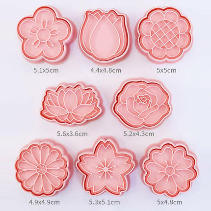 Mad Fly Essentials 0 8pcs/set Flower Shape Cookie Cutters 3D Plastic Biscuit Mold Cookie Stamp DIY Fondant Cake Mould Kitchen Baking Pastry Bakeware