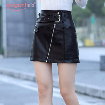 Mad Fly Essentials 0 Aelegantmis Spring Summer New Slim High Waist Women Leather Skirt Office Lady Mini Skirt Female Casual A-line Short Skirts
