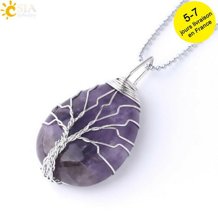 Mad Fly Essentials 0 Amethyst Chain / China Tiger Eye Tree of Life Crystal Necklace Natural Stone Pendant Wire Wrap Rose Crystals Pink Quartz Amethyst Green Aventurine E585