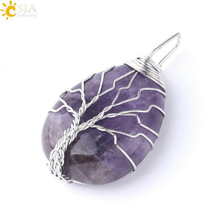 Mad Fly Essentials 0 Amethyst / China Tiger Eye Tree of Life Crystal Necklace Natural Stone Pendant Wire Wrap Rose Crystals Pink Quartz Amethyst Green Aventurine E585
