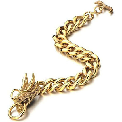 Mad Fly Essentials 0 B30-Gold / 19cm Fashion Hip Hop Silver Dragon Head Dragon Lin Bracelet Retro Exaggerated Men&#39;s Dragon Bracelet Jewelry Men&#39;s Accessories Gifts