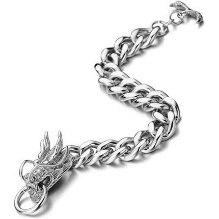 Mad Fly Essentials 0 B30-Silver / 19cm Fashion Hip Hop Silver Dragon Head Dragon Lin Bracelet Retro Exaggerated Men&#39;s Dragon Bracelet Jewelry Men&#39;s Accessories Gifts