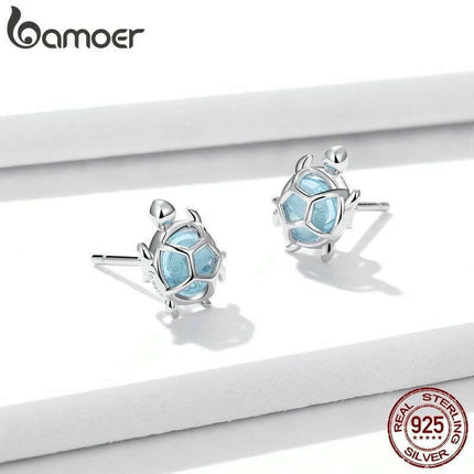 Mad Fly Essentials 0 bamoer Ocean Blue Turtles Stud Earrings for Women 925 Sterling Silver Glass and CZ Studs Jewelry Girl Birthday Gifts BSE406