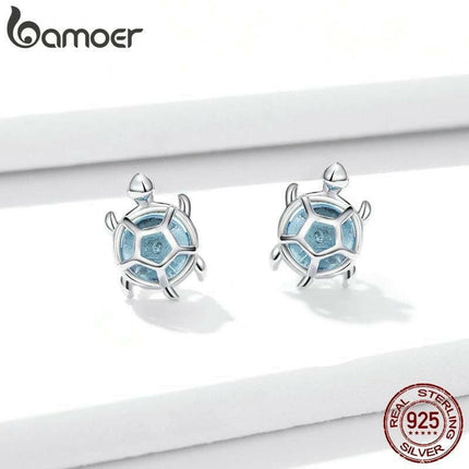 Mad Fly Essentials 0 bamoer Ocean Blue Turtles Stud Earrings for Women 925 Sterling Silver Glass and CZ Studs Jewelry Girl Birthday Gifts BSE406