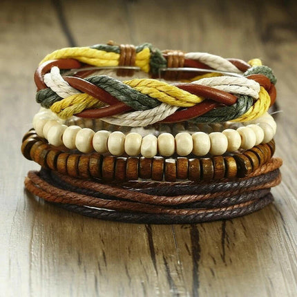 Mad Fly Essentials 0 BL-387 / China Vnox 4Pcs/ Set Braided Wrap Leather Bracelets for Men Vintage Life Tree Rudder Charm Wood Beads Ethnic Tribal Wristbands