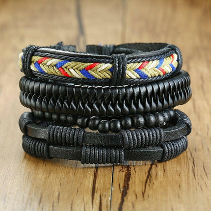 Mad Fly Essentials 0 BL-453 / China Vnox 4Pcs/ Set Braided Wrap Leather Bracelets for Men Vintage Life Tree Rudder Charm Wood Beads Ethnic Tribal Wristbands