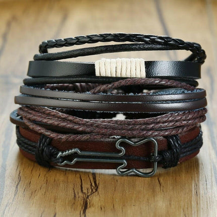 Mad Fly Essentials 0 BL-459 / China Vnox 4Pcs/ Set Braided Wrap Leather Bracelets for Men Vintage Life Tree Rudder Charm Wood Beads Ethnic Tribal Wristbands