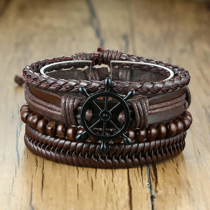 Mad Fly Essentials 0 BL-472ZB / China Vnox 4Pcs/ Set Braided Wrap Leather Bracelets for Men Vintage Life Tree Rudder Charm Wood Beads Ethnic Tribal Wristbands