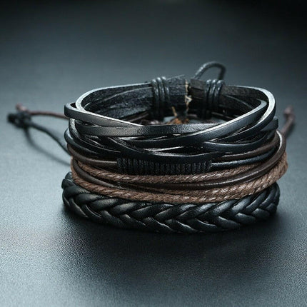 Mad Fly Essentials 0 BL-543 / China Vnox 4Pcs/ Set Braided Wrap Leather Bracelets for Men Vintage Life Tree Rudder Charm Wood Beads Ethnic Tribal Wristbands