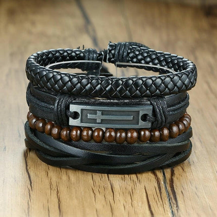 Mad Fly Essentials 0 BL-565B / China Vnox 4Pcs/ Set Braided Wrap Leather Bracelets for Men Vintage Life Tree Rudder Charm Wood Beads Ethnic Tribal Wristbands