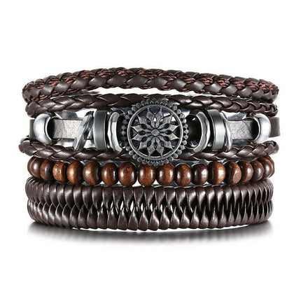 Mad Fly Essentials 0 BL-599Z / China Vnox 4Pcs/ Set Braided Wrap Leather Bracelets for Men Vintage Life Tree Rudder Charm Wood Beads Ethnic Tribal Wristbands