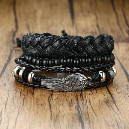 Mad Fly Essentials 0 BL-603B / China Vnox 4Pcs/ Set Braided Wrap Leather Bracelets for Men Vintage Life Tree Rudder Charm Wood Beads Ethnic Tribal Wristbands