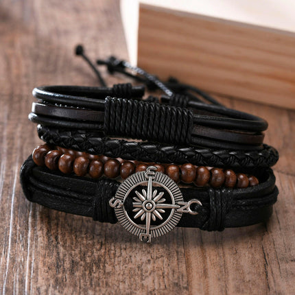 Mad Fly Essentials 0 BL-627 / China Vnox 4Pcs/ Set Braided Wrap Leather Bracelets for Men Vintage Life Tree Rudder Charm Wood Beads Ethnic Tribal Wristbands