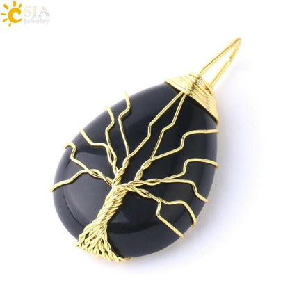 Mad Fly Essentials 0 Black Agate / China Tiger Eye Tree of Life Crystal Necklace Natural Stone Pendant Wire Wrap Rose Crystals Pink Quartz Amethyst Green Aventurine E585