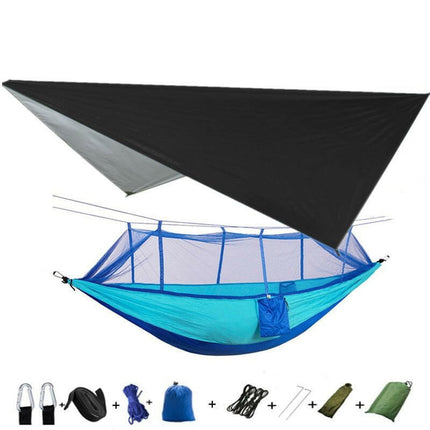 Mad Fly Essentials 0 Black and Light blue Double Mosquito Net Hammock 300×200CM Plus Size Outdoor Anti-mosquito Hammock Umbrella Cloth Nylon Anti-rollover Camping