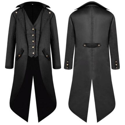 Mad Fly Essentials 0 black / S Mens Steampunk Vintage Tailcoat Jacket Medieval Gothic Victorian Frock Coat Uniform Party Prom Halloween Cosplay Costume 4XL