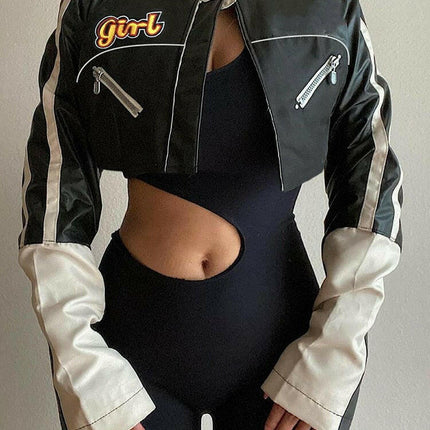 Women Motorcycle Zip Crop Jacket - Mad Fly Essentials