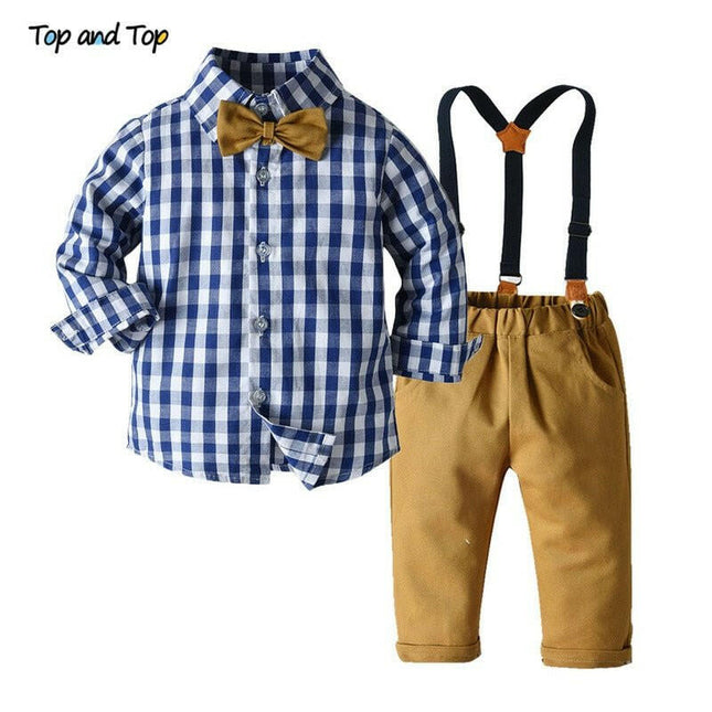 Baby Boy Plaid Bowtie Tops+Pants Outfits - Kids Shop Mad Fly Essentials