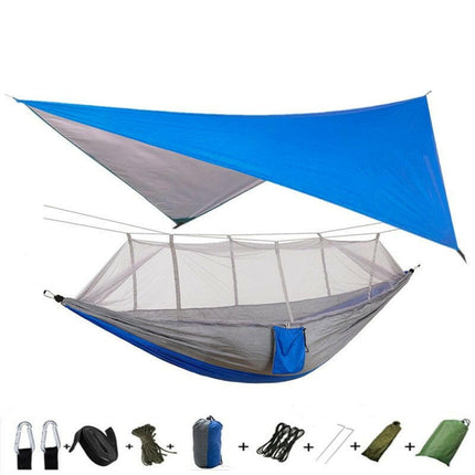 Mad Fly Essentials 0 Blue and gray Double Mosquito Net Hammock 300×200CM Plus Size Outdoor Anti-mosquito Hammock Umbrella Cloth Nylon Anti-rollover Camping
