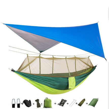 Mad Fly Essentials 0 Blue and lightgreen Double Mosquito Net Hammock 300×200CM Plus Size Outdoor Anti-mosquito Hammock Umbrella Cloth Nylon Anti-rollover Camping