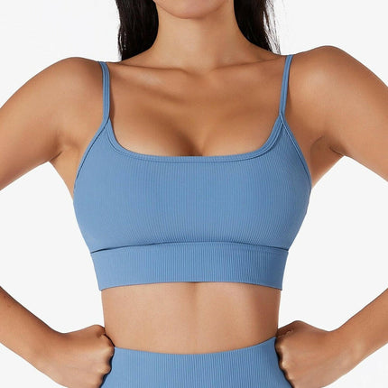 Women Seamless Blue Crop Top Fitness Bra-Set - Women's Shop Mad Fly Essentials