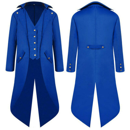 Mad Fly Essentials 0 blue / S Mens Steampunk Vintage Tailcoat Jacket Medieval Gothic Victorian Frock Coat Uniform Party Prom Halloween Cosplay Costume 4XL