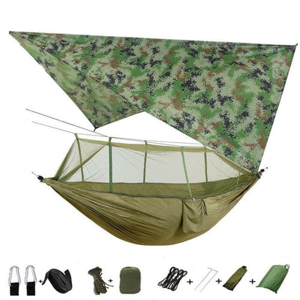 Mad Fly Essentials 0 camouflage and green Double Mosquito Net Hammock 300×200CM Plus Size Outdoor Anti-mosquito Hammock Umbrella Cloth Nylon Anti-rollover Camping