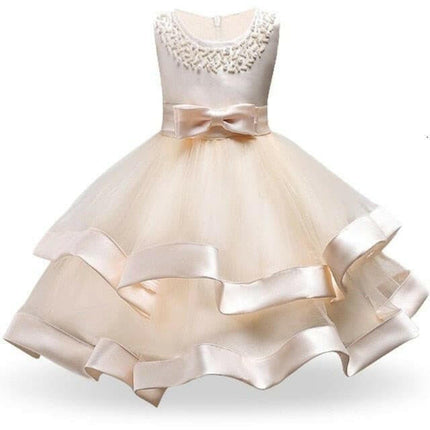 Mad Fly Essentials 0 Champagne / 2T Kids Elegant Pearl Cake Princess Dress Girls Dresses For Wedding Evening Party Embroidery Flower Girl Dress Girl Clothes