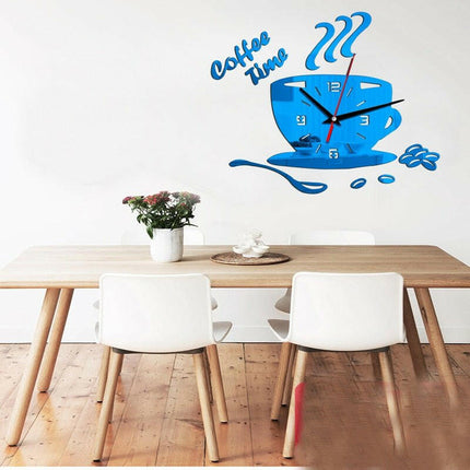 Mad Fly Essentials 0 Creative Coffee Cup Shaped Wall Clock Modern Design 3D Mirror Wall Clocks Stickers for DIY Home Room Kitchen Wall Decorations