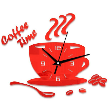 Mad Fly Essentials 0 Creative Coffee Cup Shaped Wall Clock Modern Design 3D Mirror Wall Clocks Stickers for DIY Home Room Kitchen Wall Decorations