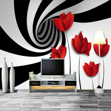 Mad Fly Essentials 0 Custom Mural Wall Paper Black And White Striped Flowers Modern 3D Abstract Geometry Space Wall Painting Living Room Wallpaper