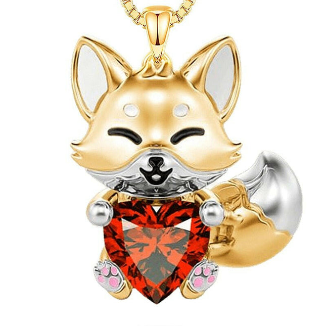 Mad Fly Essentials 0 Cute Fox Hug Heart Crystal Necklace Gemstone Birthstone Fox Animal Pendant Necklace Jewelry Gift for Women Men Handmade Items