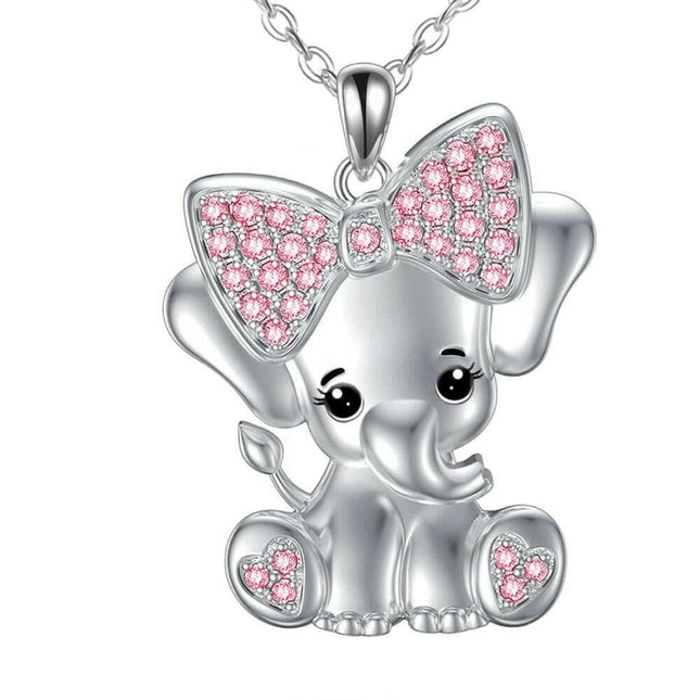 Mad Fly Essentials 0 Fashion Butterfly Elephant Silver Pendant Necklace for Women Charm Gem Zircon Pink Butterfly Elephant Animal Jewelry Accessories
