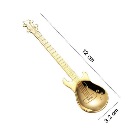 Mad Fly Essentials 0 Gold Cute Coffee Spoons Guitar Shape Mini Dessert Spoon For Ice Cream Metal Stainless Steel Musical Instrument Bass Small Spoon