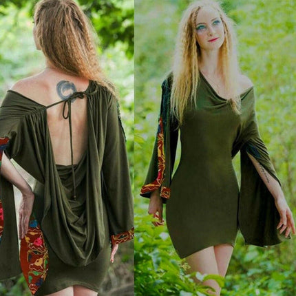 Women Medieval Irregular Flare Sleeve Dress - Mad Fly Essentials