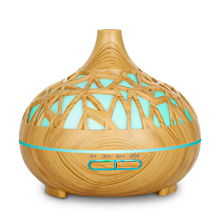 Mad Fly Essentials 0 Humidifier Aromatherapy Essential Oil Diffuser Hollow Wood Grain RC with 7 Color LED