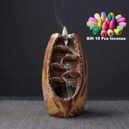 Mad Fly Essentials 0 J32B with 10 Cones With 10Cones Free Gift Waterfall Incense Burner Ceramic Incense Holder,Option for Mixed Incense Cones (Burner Size L and Size M)