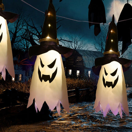 Mad Fly Essentials 0 LED Halloween Decoration Flashing Light Gypsophila Ghost Festival Dress Up Glowing Wizard Ghost Hat Lamp Decor Hanging Lantern