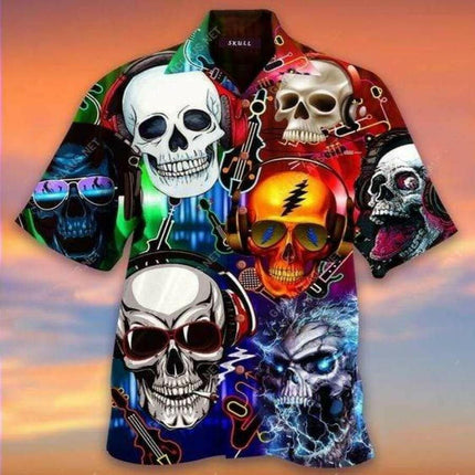 Mad Fly Essentials 0 Men Breathable 3D Skull Trendy Hawaiian Beach Shirts