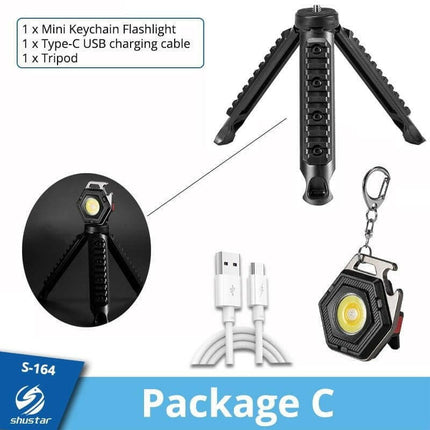 Mad Fly Essentials 0 Package C / Rechargeable Mini Camping Light LED Flashlight Lantern USB Charging COB Keychain Work Light Floodlight with Strong Magnet IP64 Waterproof