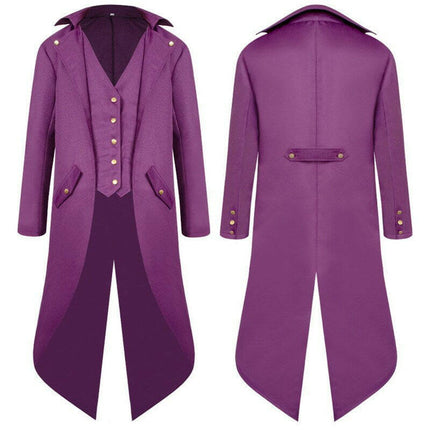 Mad Fly Essentials 0 purple / S Mens Steampunk Vintage Tailcoat Jacket Medieval Gothic Victorian Frock Coat Uniform Party Prom Halloween Cosplay Costume 4XL