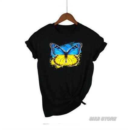 Mad Fly Essentials 0 Q QR-22 / XXS Women Ukrainian Style Black T Shirt Graphic Short-Sleeve Shirts