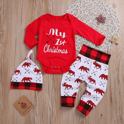 Mad Fly Essentials 0 Red / 3M Lovely Baby Boy My First Christmas Letter Romper Kids T-Shirts Pant Newborn Hat Outfits Girl Xmas Set Autumn Clothing 2PCS Sets