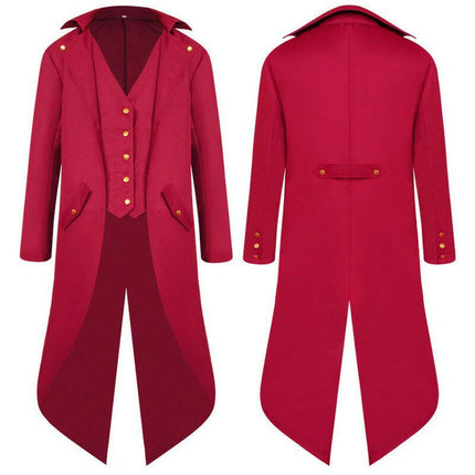 Mad Fly Essentials 0 red / S Mens Steampunk Vintage Tailcoat Jacket Medieval Gothic Victorian Frock Coat Uniform Party Prom Halloween Cosplay Costume 4XL